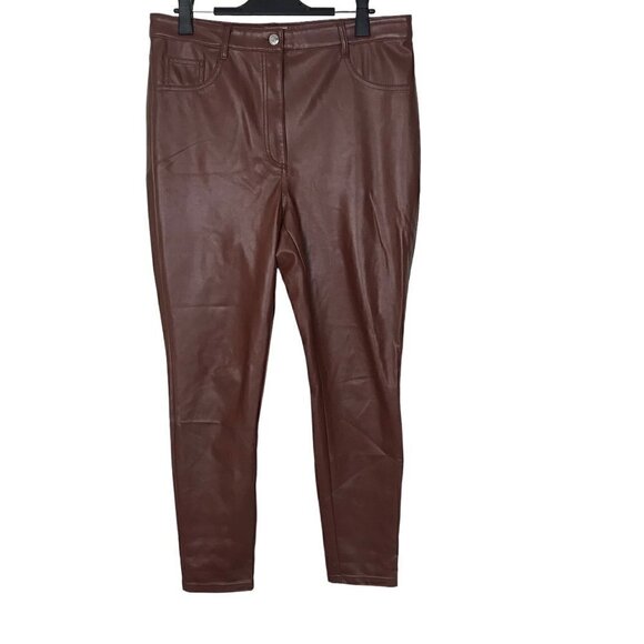 Aritzia Wilfred Free Cognac Charm Faux Leather High Waisted Pants Size 12 - Picture 3 of 9
